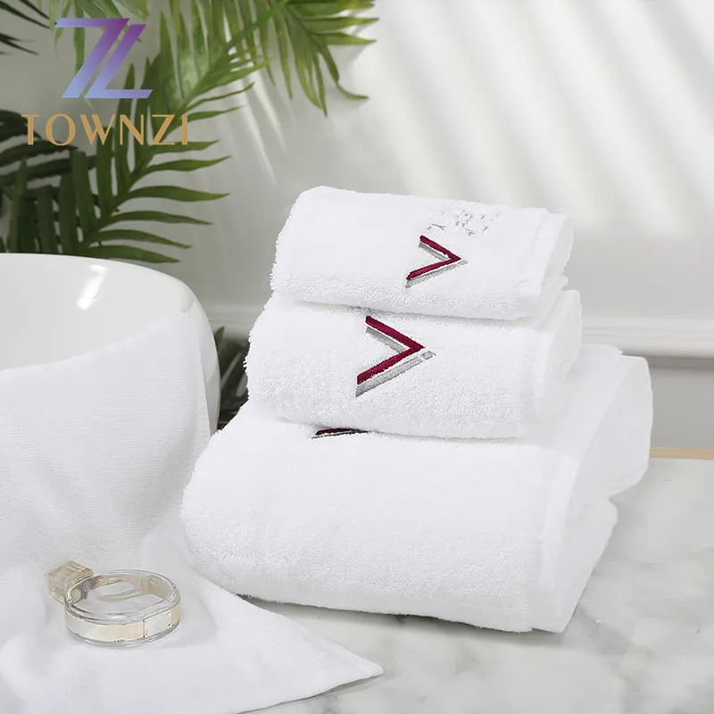 Wholesale Fashion Luxury 5 Star Hotel Custom Soft 100% Cotton White Embroidered Bath Face Hand Towel Set