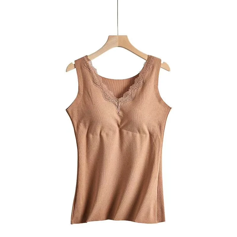 V-neck Plus velvet padded bralettes beautiful back stylish comfortable lingerie lace Warm camisole