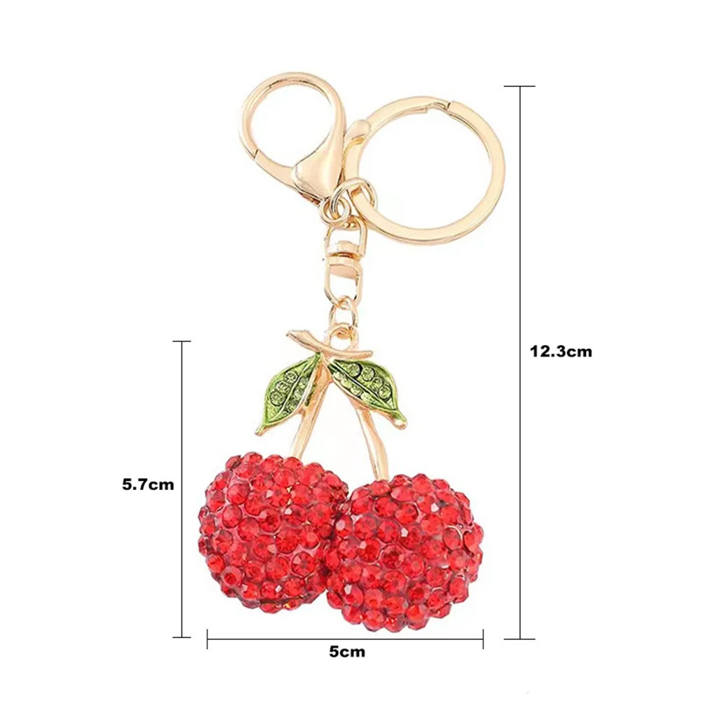Creative New Alloy Cherry Keychain 3D Stereoscopic Water Diamond Fruit Keychain
