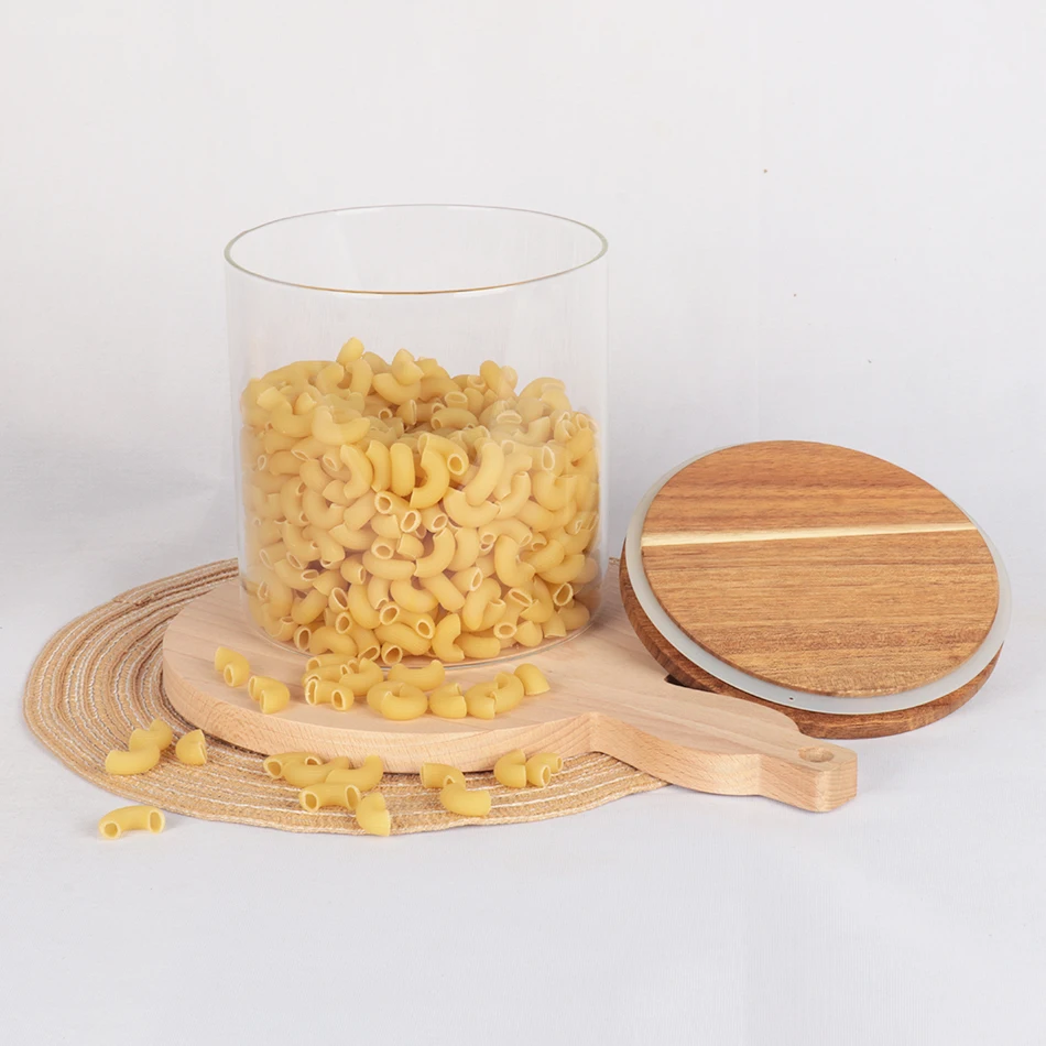 wholesale custom large clear food storage spice glass jar set kitchen airtight glass canister with bamboo wooden lid for kitchen