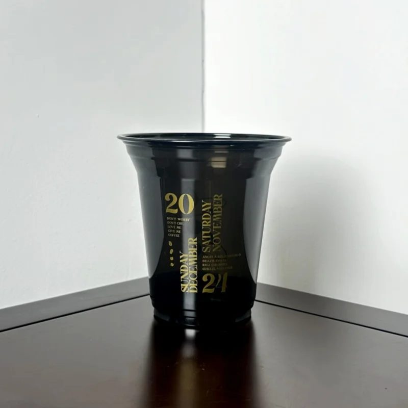 Pet Black Plastic U Cup 12 16oz Cold Drink Coffee Bubble Tea Cup U Shaped Cups with Lid Sprinted Logo Custom Plastic Disposable