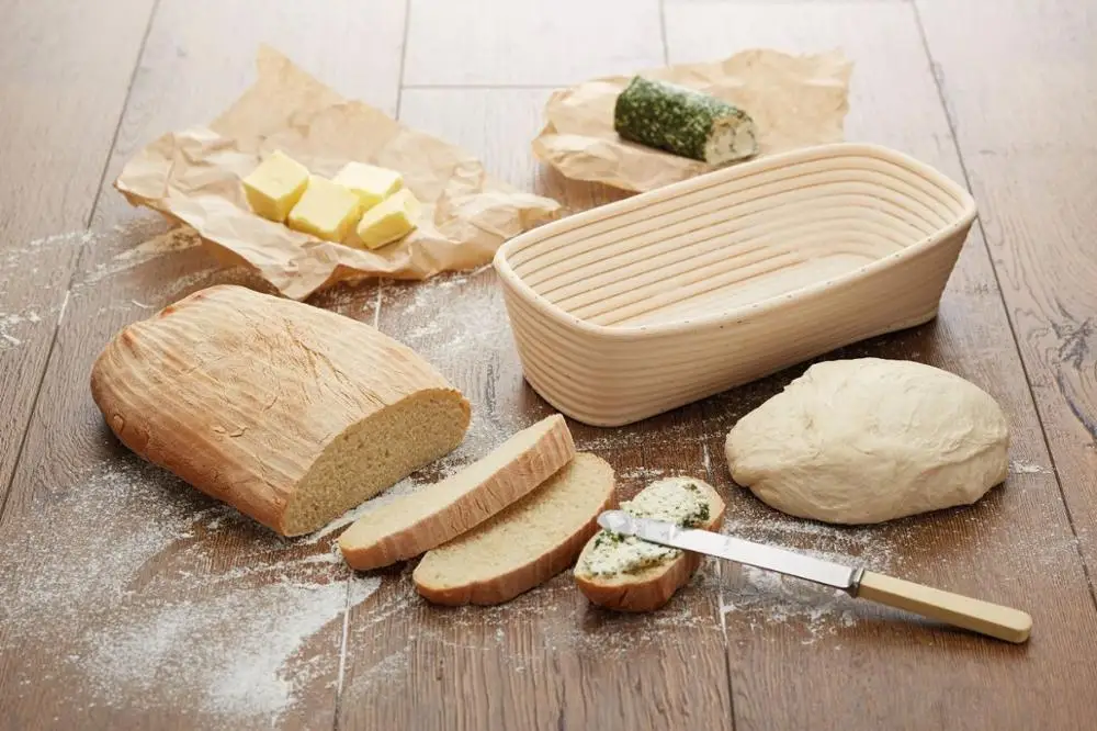 Vietnam craft kitchen baking basket oval rattan bread banneton with canvas liner proofing set Baking Pastry Tools Bakeware tool