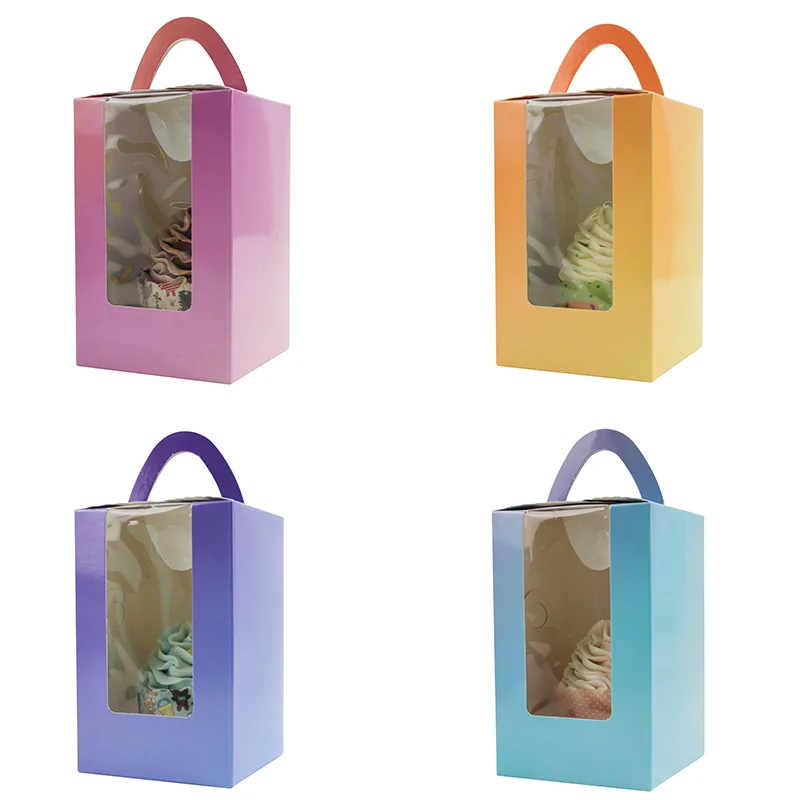 Бумажная коробка для кексов с одним отверстием и ручкой