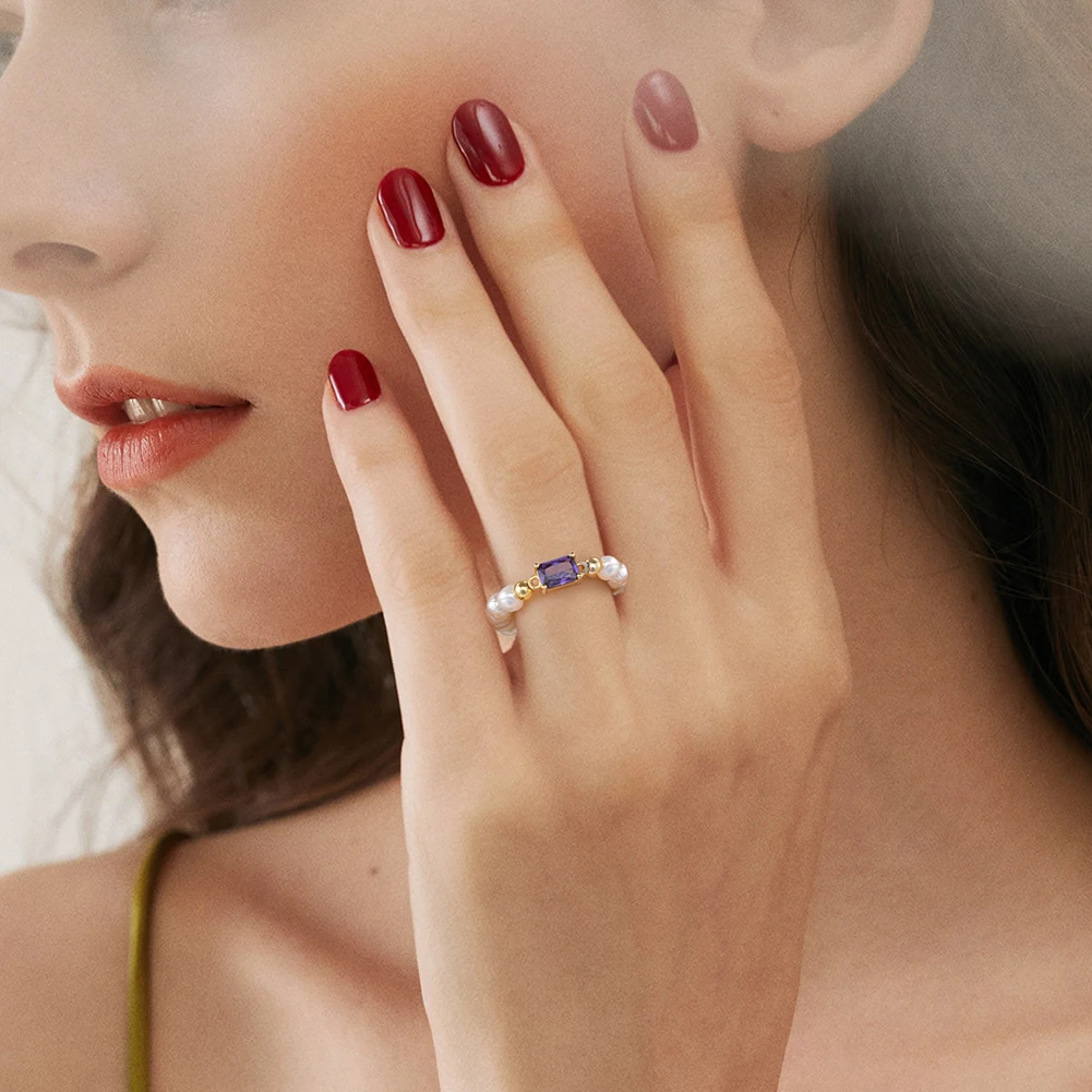 RINNTIN GPR17 New Arrival Fashion anillos plata Fine Jewelry Rings With 4A Zircon Women Wholesale Freshwater Pearl Rings