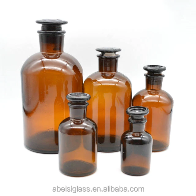 Wholesale 250ml 500ml Empty Reagent Bottle Amber Glass Apothecary Bottles With Glass Stopper