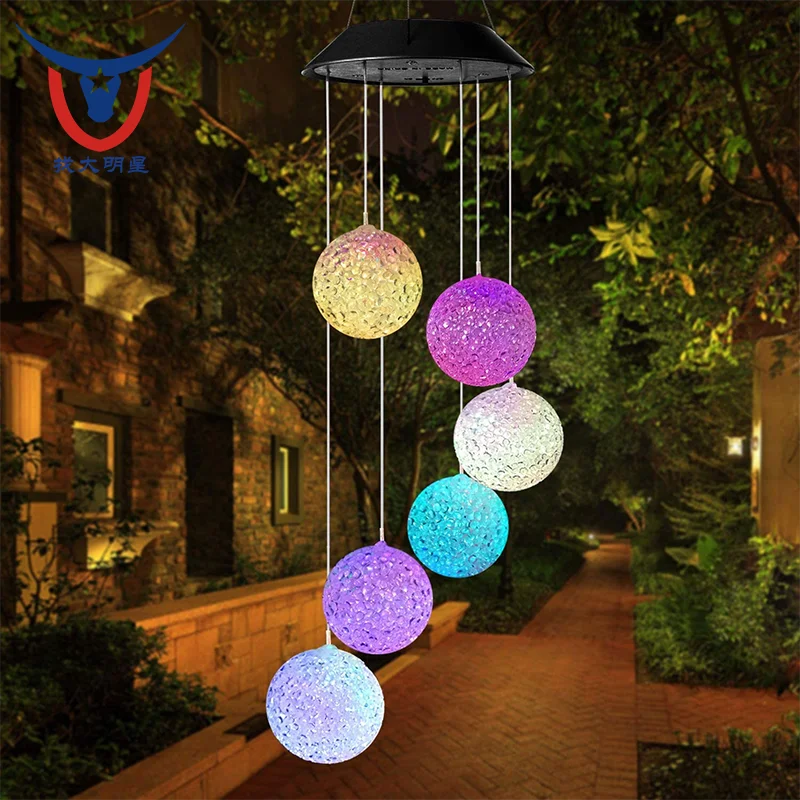 Solar Crystal Ball Wind Chime Color Changing Led Solar Wind Chime Outdoor Mobile Hanging Patio Light For Porch Deck Garden