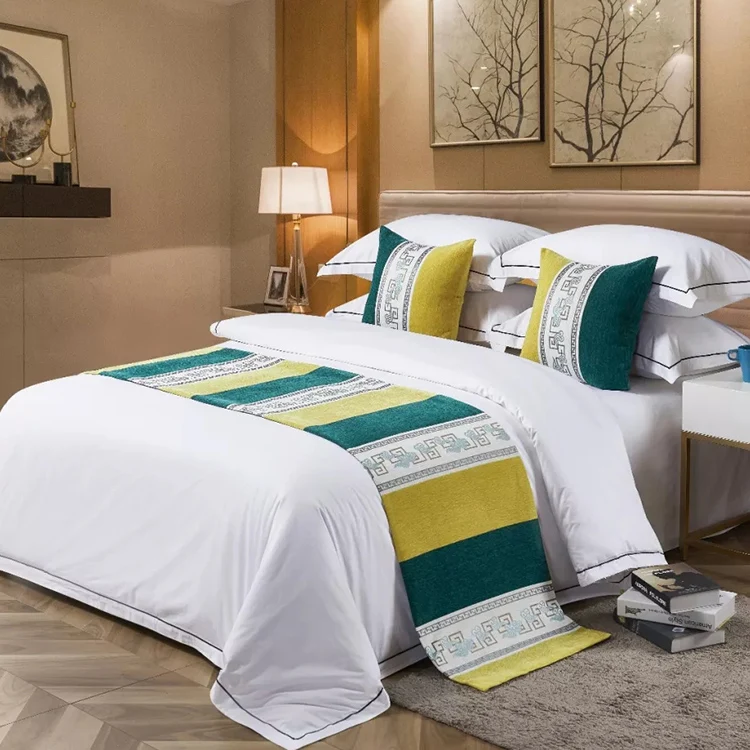 Factory  Hotel Bed Linen 100%  Cotton Bed Sheet Bedding Set with Duvet Cover bed runner