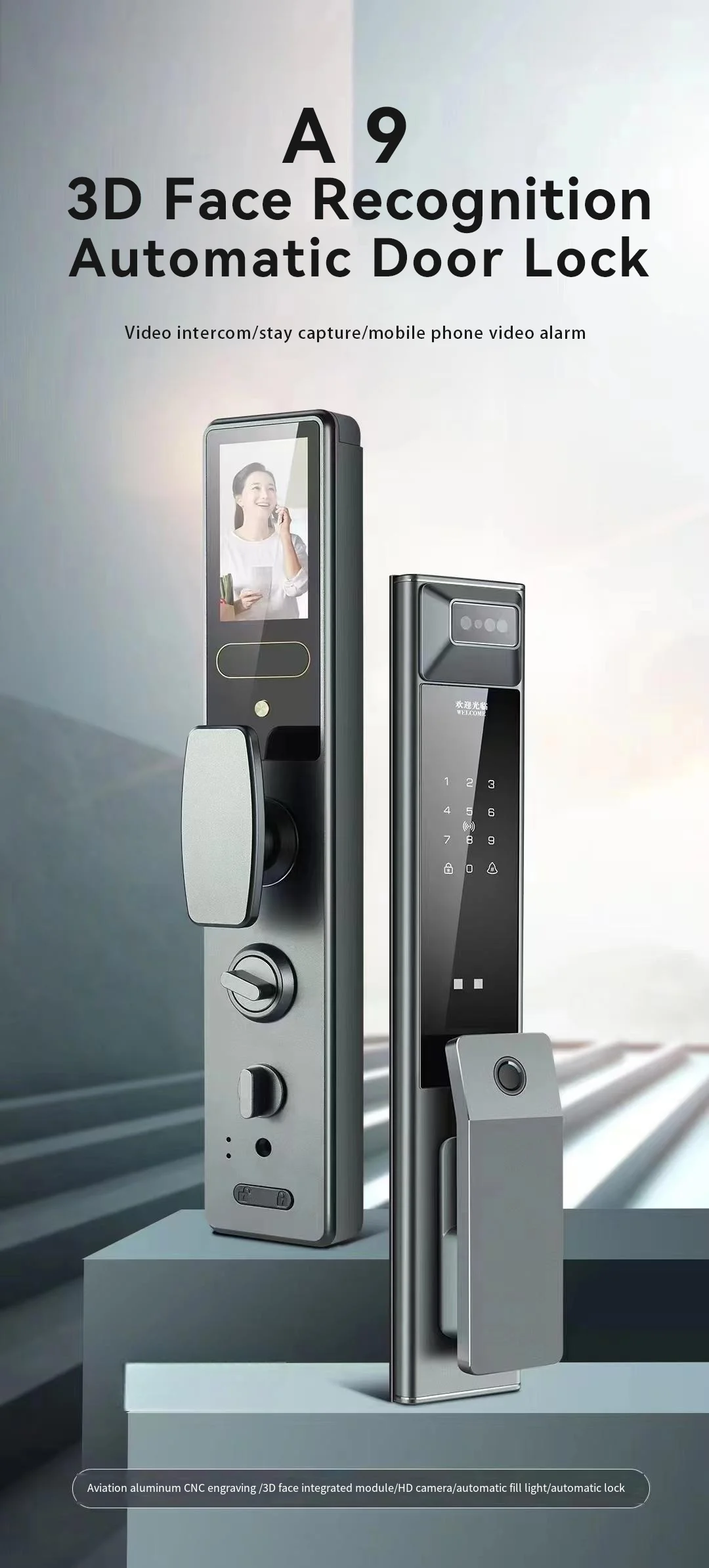 Wholesale Price High End 3D Face Recognition Smart Door Lock Video Voice with Camera and Eye Scanner For Entry Door