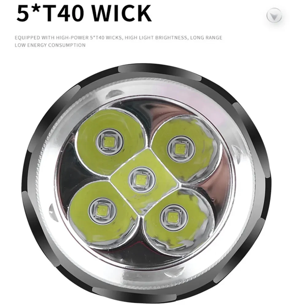 5*T40 push magnetic switch IP68 Waterproof Deep Sea Operation Patrol led Diving Underwater torch light flashlight