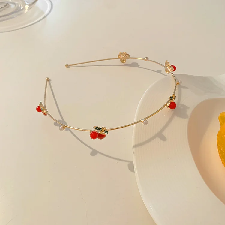 Sweet headband thin headband metal strawberry cherry female Korean ins hair accessories for Women