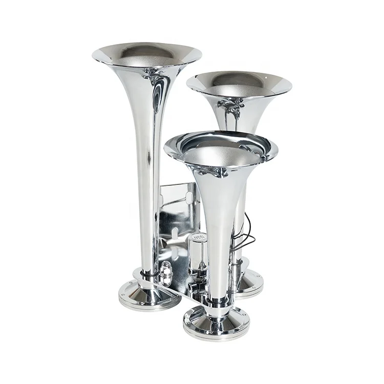 Wholesale chrome three trumpet musical truck parts air horn with 12 volt solenoid valve