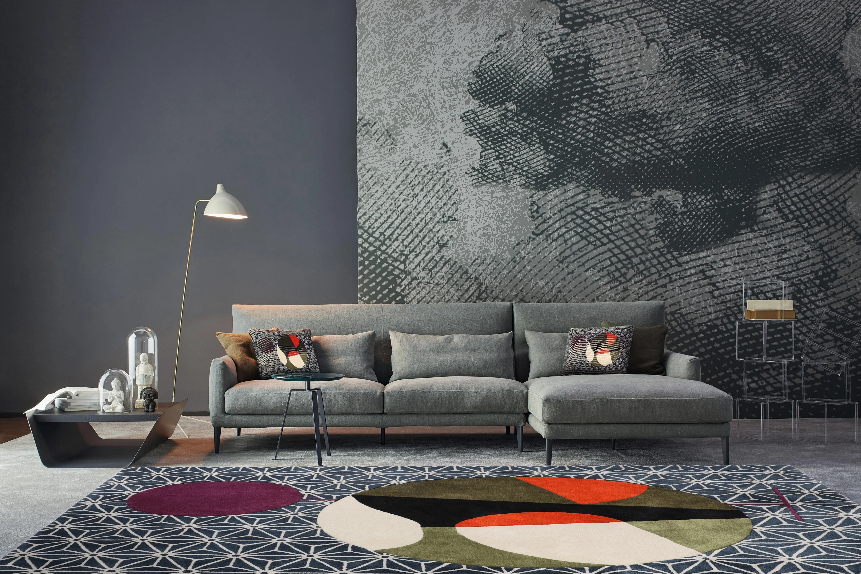 
China Manufacturer Nordic Geometric Custom Size Blue Carpet and Rug Bedroom Living Room 