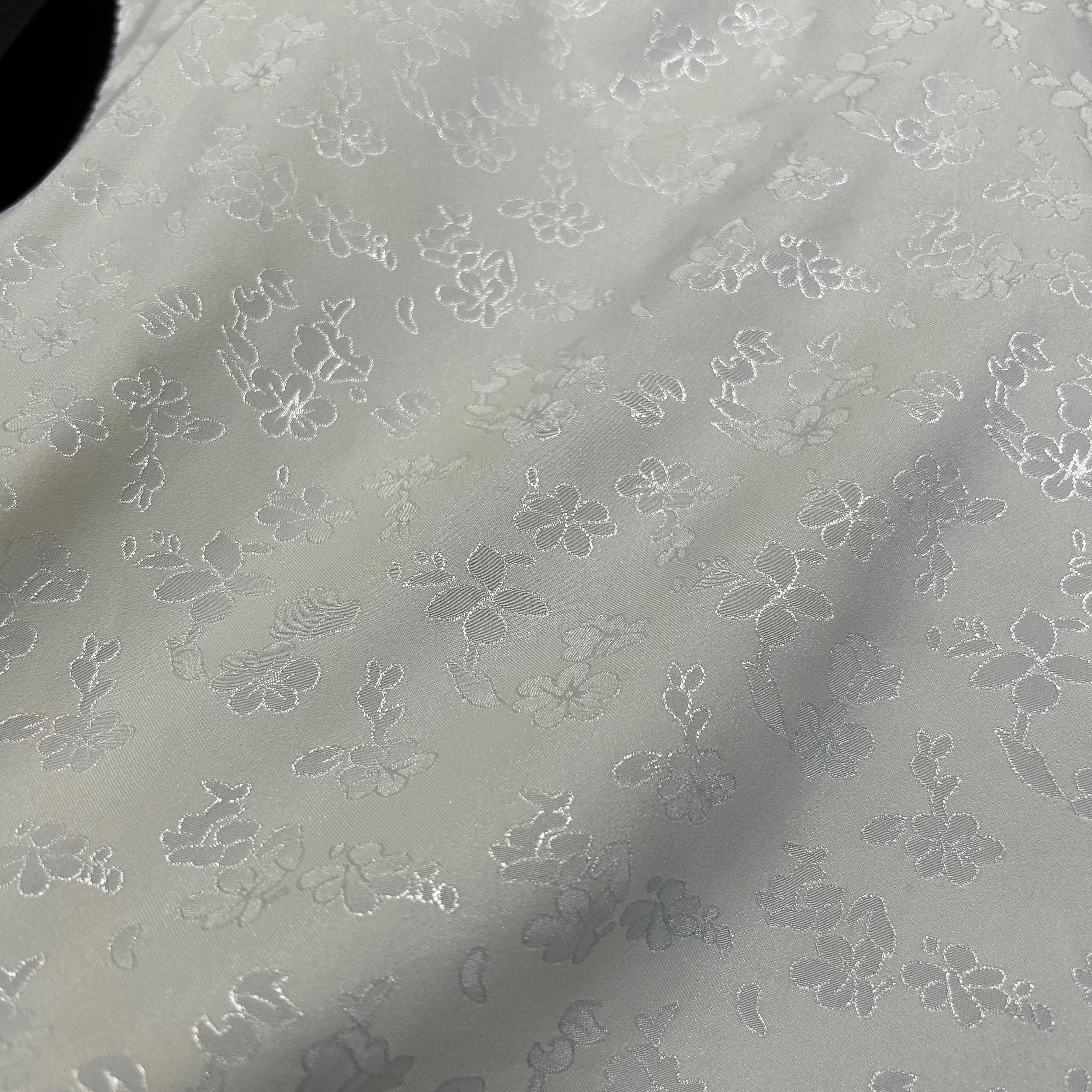 White Brocade Floral Flowers Jacquard Prom Fabric Sold by the Yard Prom Bridal