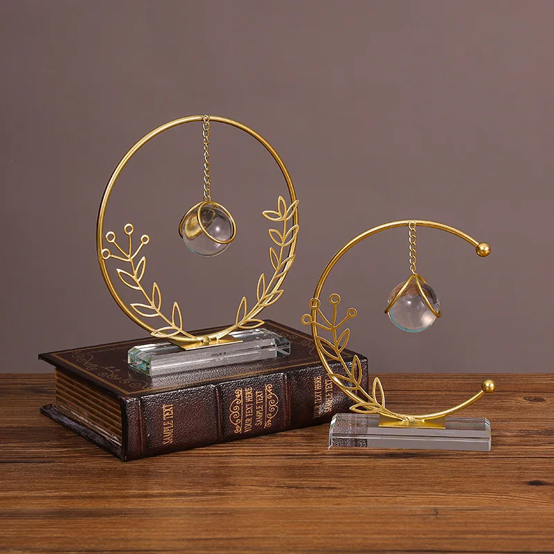European Style Light Luxury Geometric Metal Crystal Ball Ornament Creative Home Office Decorations Wheat Ear Iron Oil Lamp