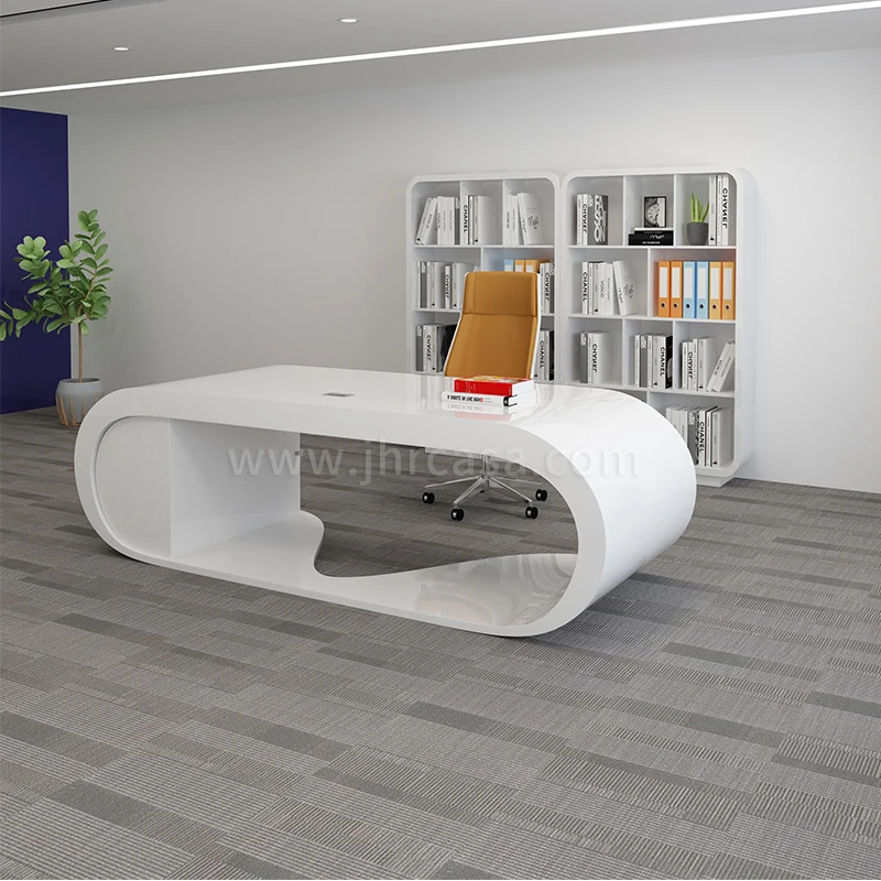 China supply High Glossy Curved Round Edge Modern Salon Office Furniture Table White CEO Office Desk