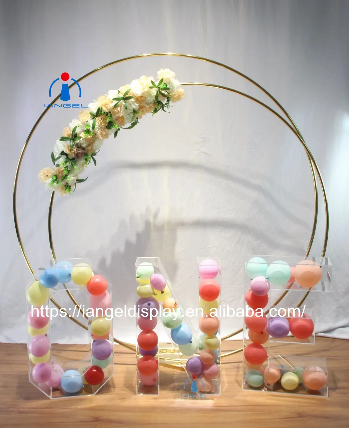 Iangel flower wall photography backdrop circle acrylic wedding backdrop decoration