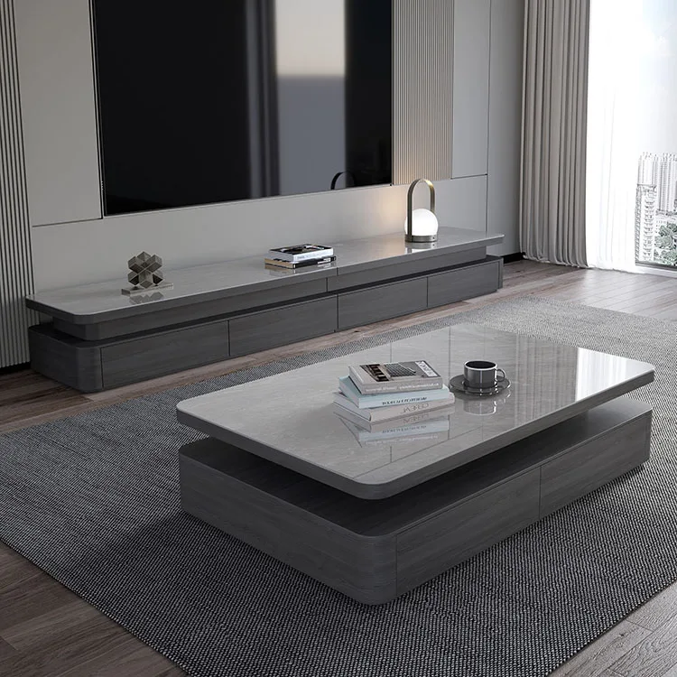 Italian rock panel coffee table and TV cabinet combination modern and simple small living room household Nordic floor cabinet