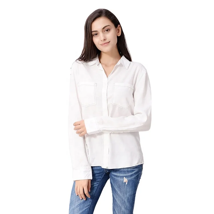 Latest design good quality wholesale casual fancy white blouse for ladies