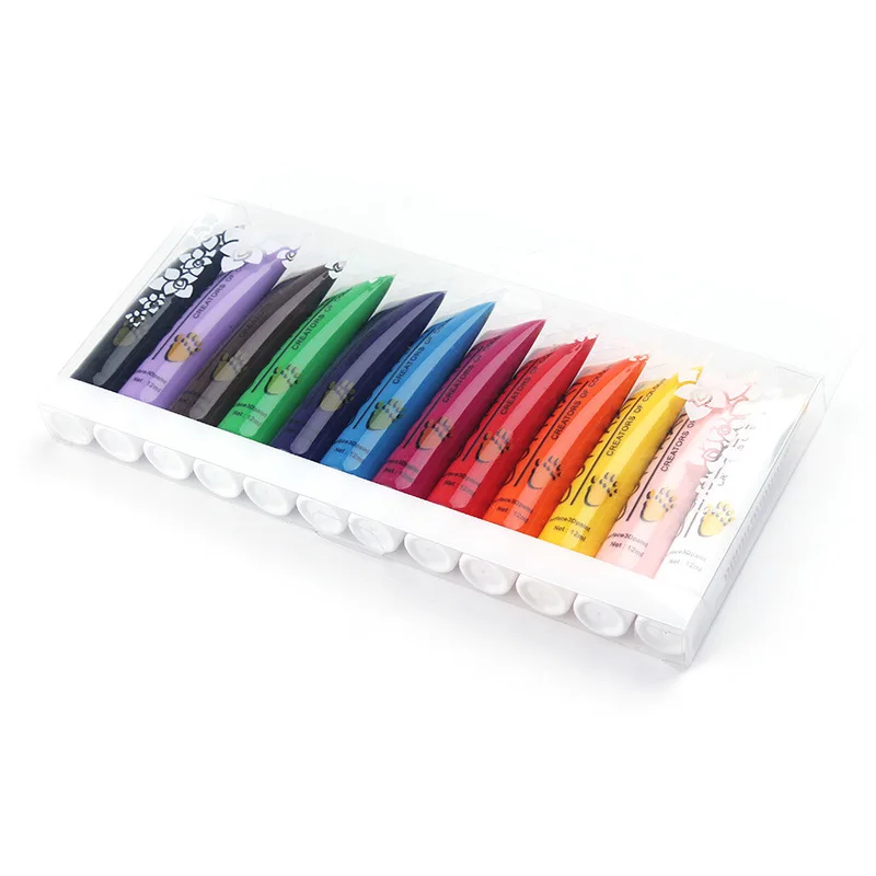 12Colors 12ML Tube Acrylic Paint set color Nail glass Art Painting paint for fabric Drawing Tools