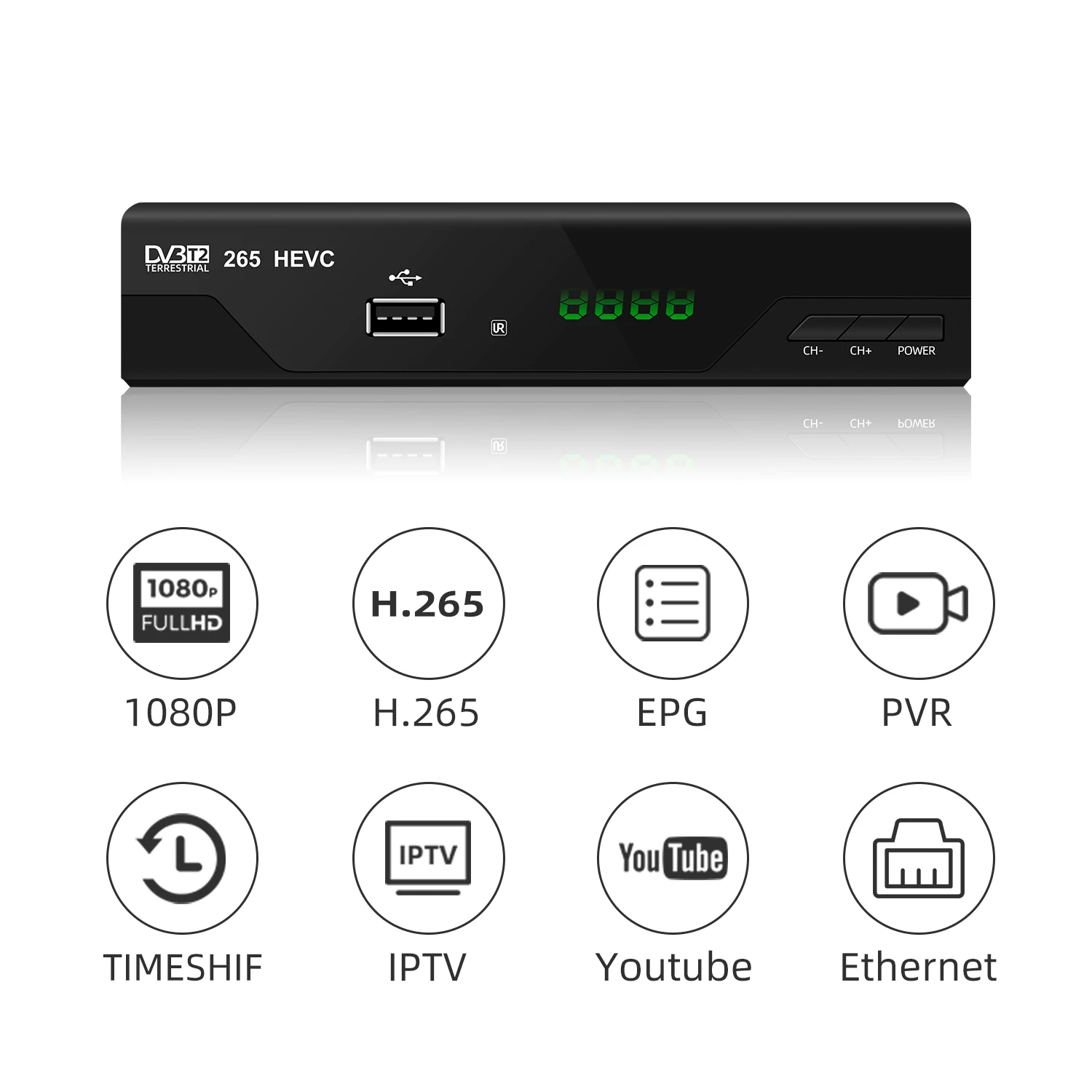 H.265 STB DVB T2 Decoder Free to Air Channel Digital Set Top Box DVB T2 Receiver with Ethernet