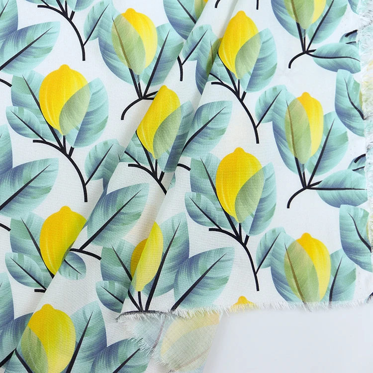 2020 New design low price yellow flower woven rayon printed fabric for home textile