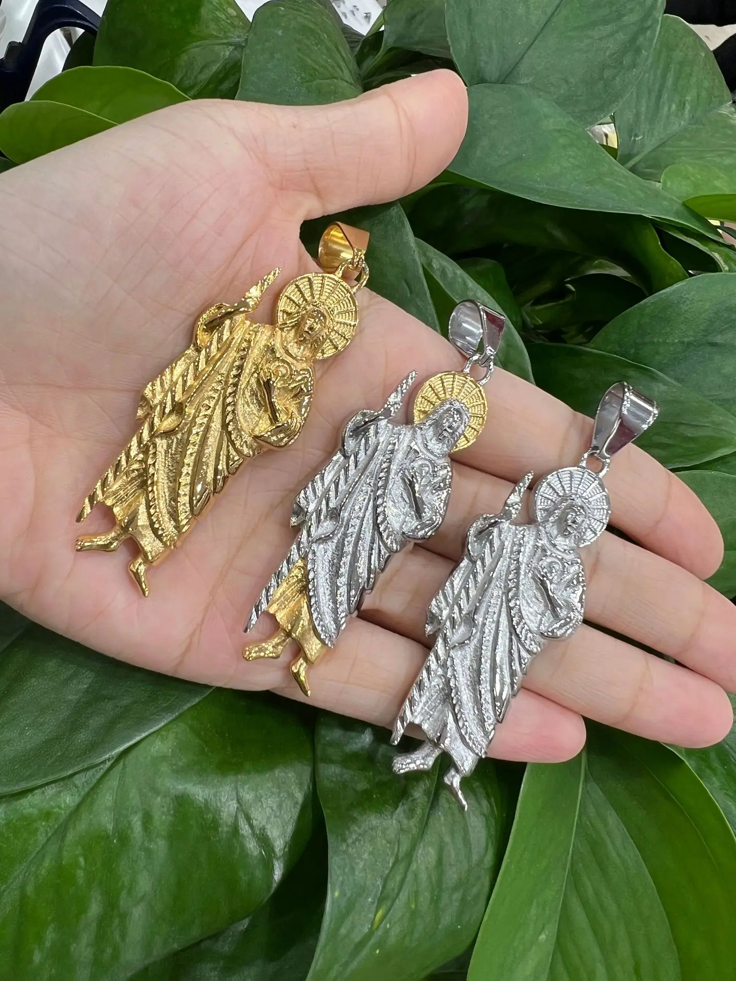 Religious Gold Plated San Judas Pendant and Rope Chain Statement Necklace Stainless Steel St Saint Jude Pendant Necklace