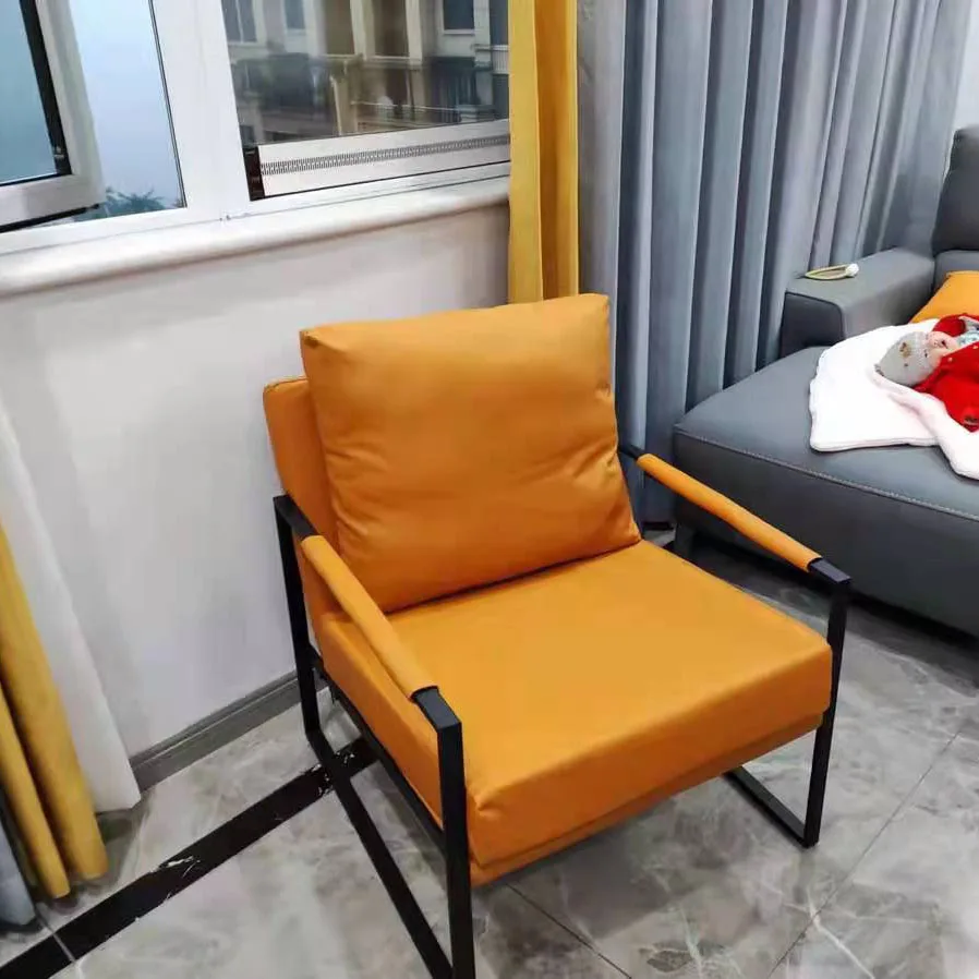 Nordic modern lounge back sofa chair leather furniture luxury cafe metal legs for sofa chair leather upholstered armchair