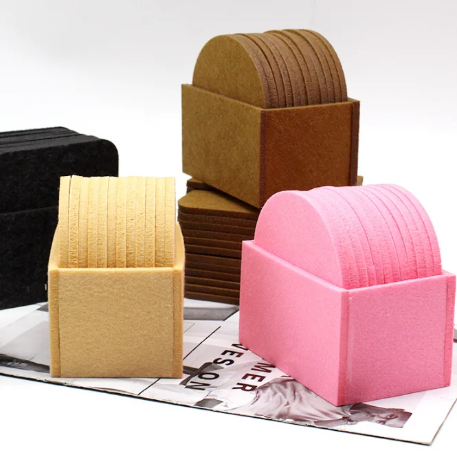 Colorful 10 cm Laser Cut Felt round and Square Glass Coasters with Holder Shaped Felt Placemats for Wholesale Use
