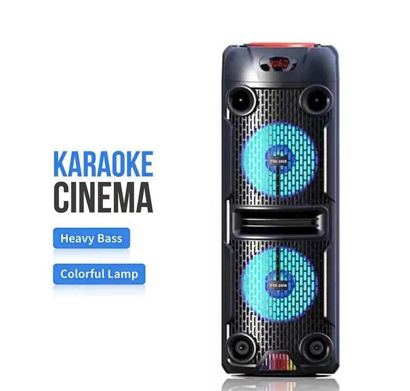 TTD-2808 20W Double 8 inch Remote Control Wireless Mic Home Theater Outdoor Portable Karaoke Party BT Smart Stereo Speaker