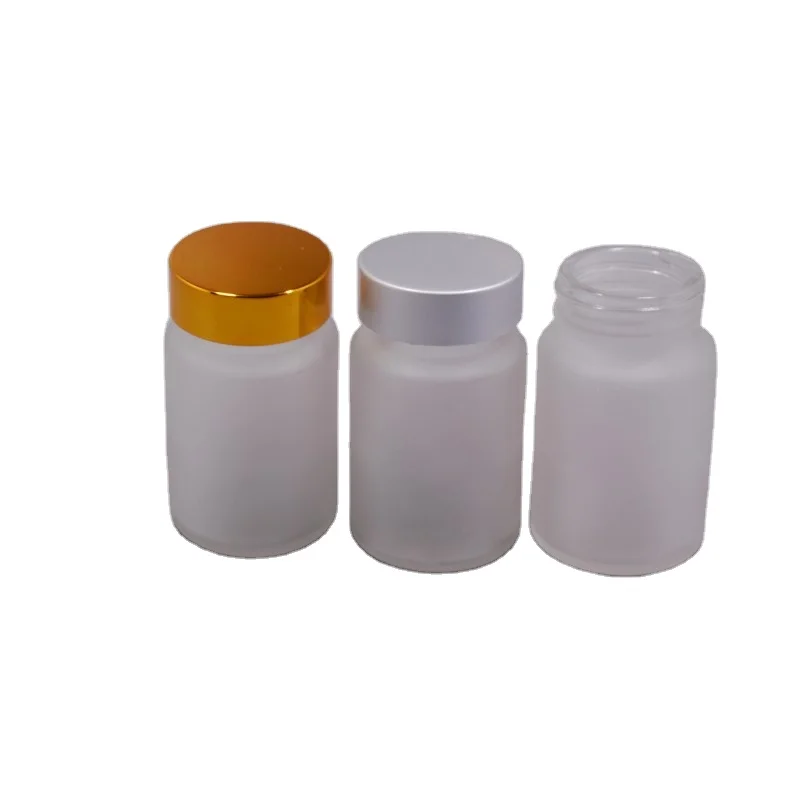 Frost Transparent Capsules Packaging wide mouth Glass Bottle with black cap 30cc 40cc 50cc 60cc 80cc 100cc 120cc etc