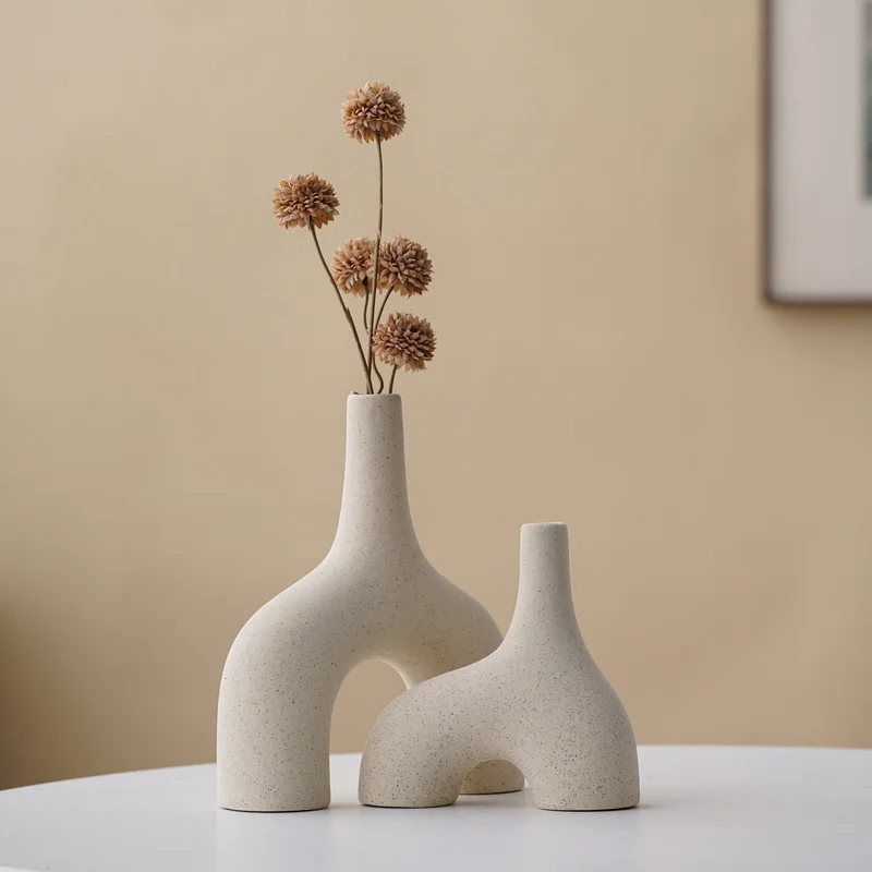 Modern Style Nordic Wedding Decor Dried Flower Reed Arrangement on Cross Ceramic Vase Matt Glaze Top table Vase