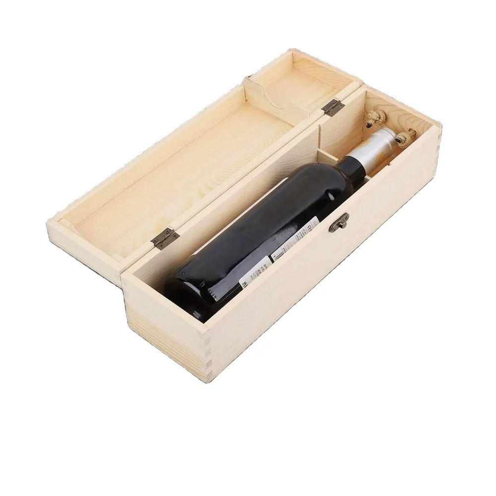 Modern Red Wine Single Bottle Gift Box Wooden Multifunctional Rectangle Packing Box for Clothing