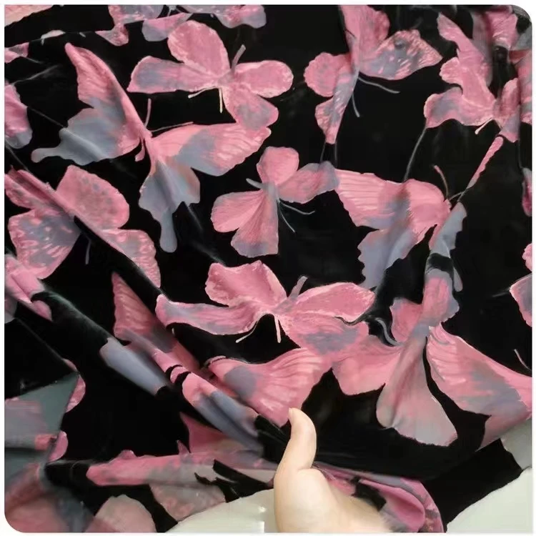 
burntout silk velvet fabric print velvet 