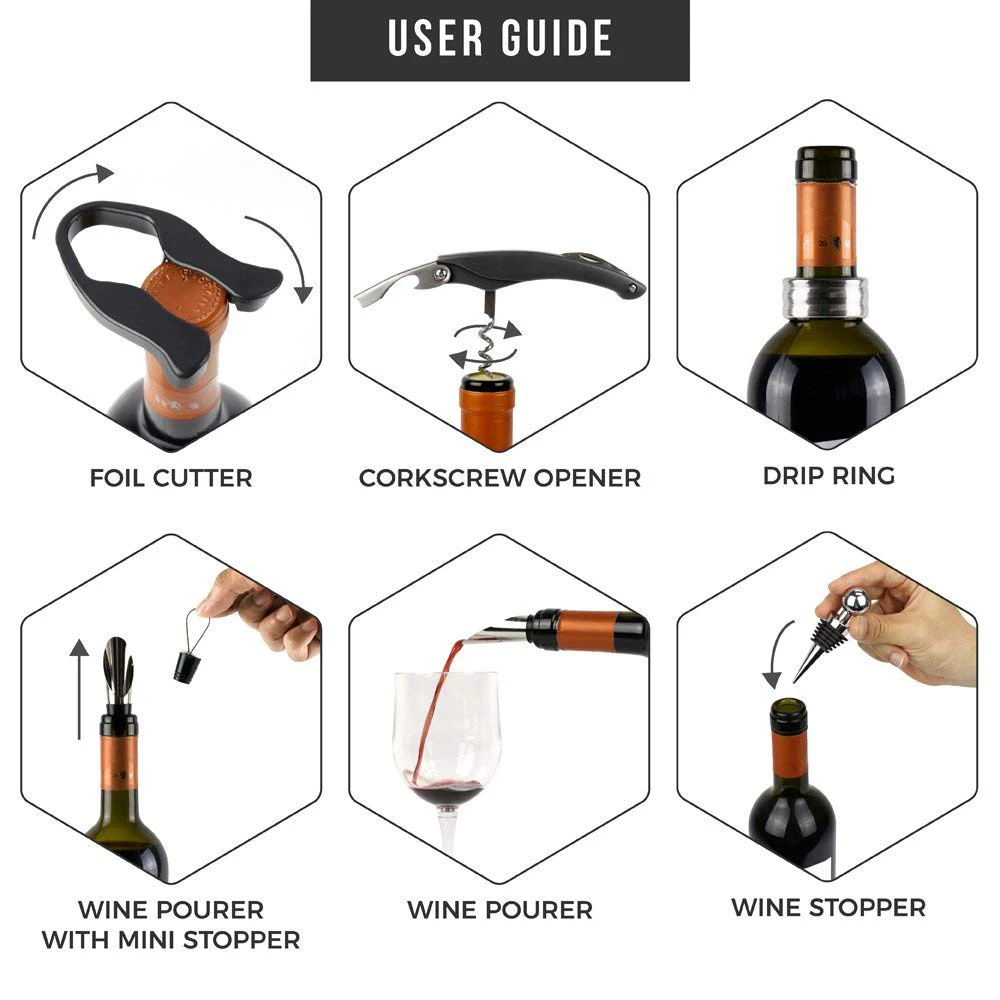 UCHOME Factory sell 5 Pieces Wine Tool Set Bottle Shaped Gift Sets Wine Opener Set