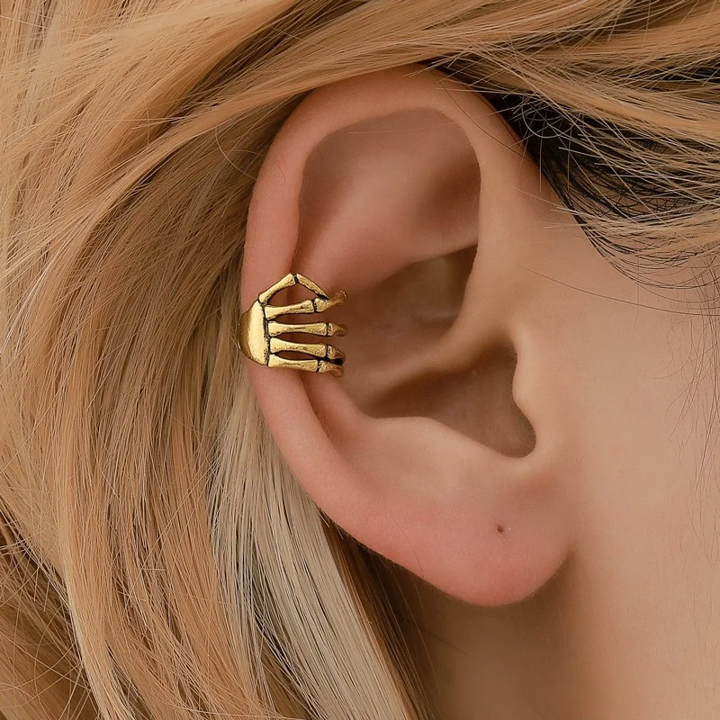 Fashion Punk Style Skull Hand Spine Ear Cuffs Clip Earrings For Women No Piercing Earrings