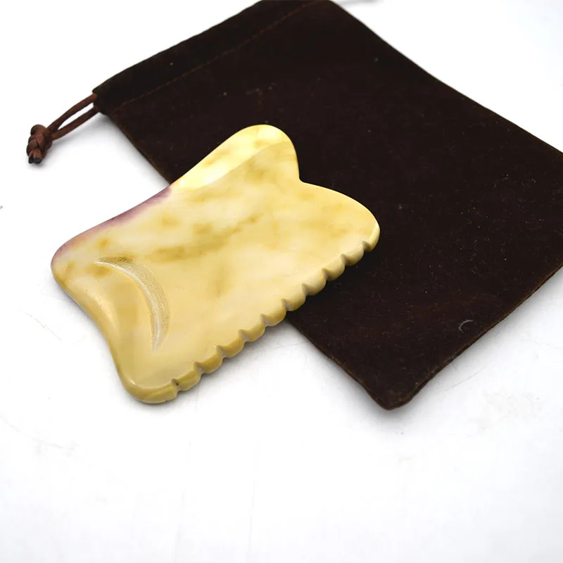 U shape Mookaite Gua Sha Scraping Massage Tools with Smooth Edge Yellow Stone Guasha Face and Body Therapy Tool for Anti-wrinkle