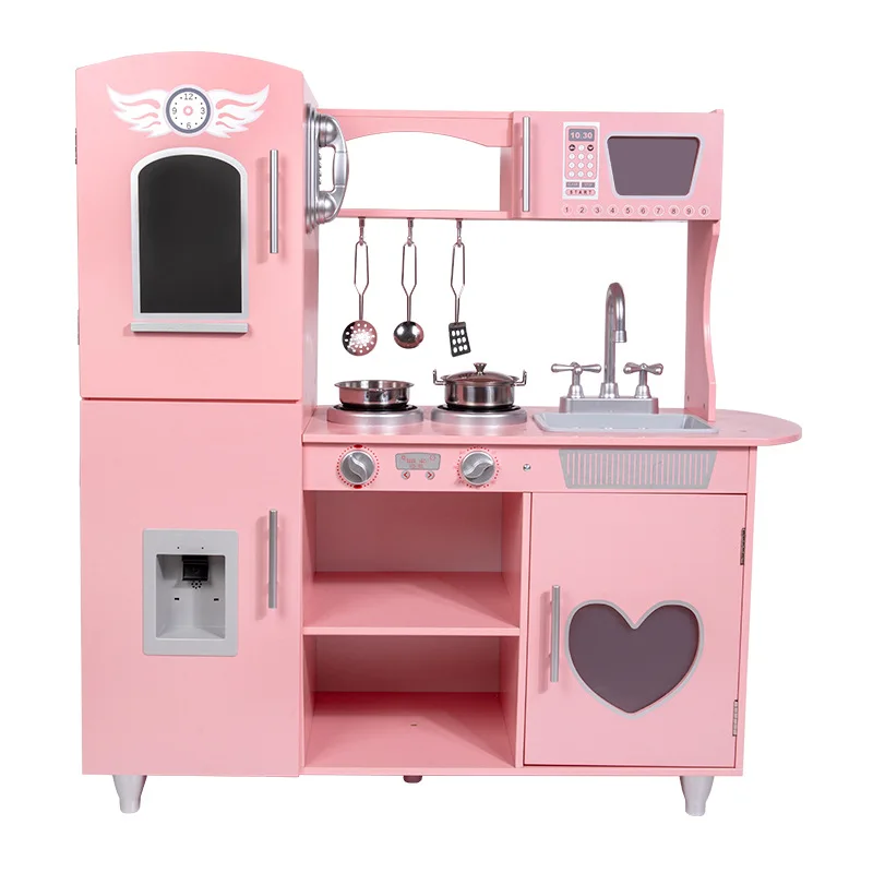 2024 New shape girls pink kitchen toys simulate cooking stove sink children play wooden kitchen toys for boy and girl