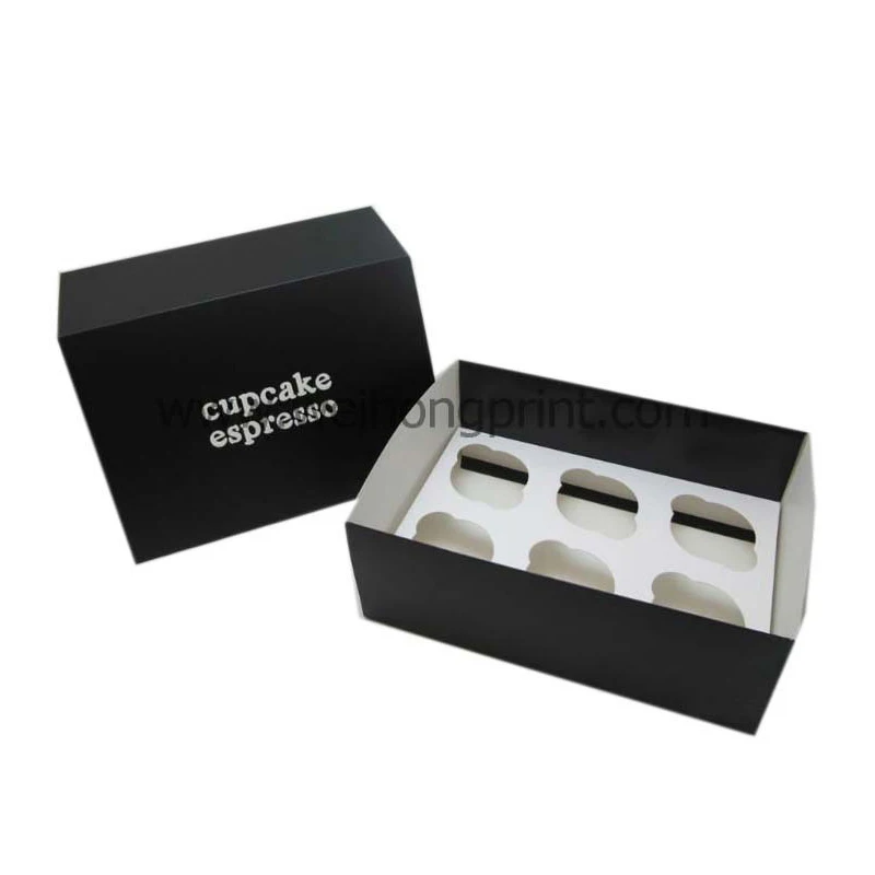 
Cheap custom black 6 Hole cupcake box 