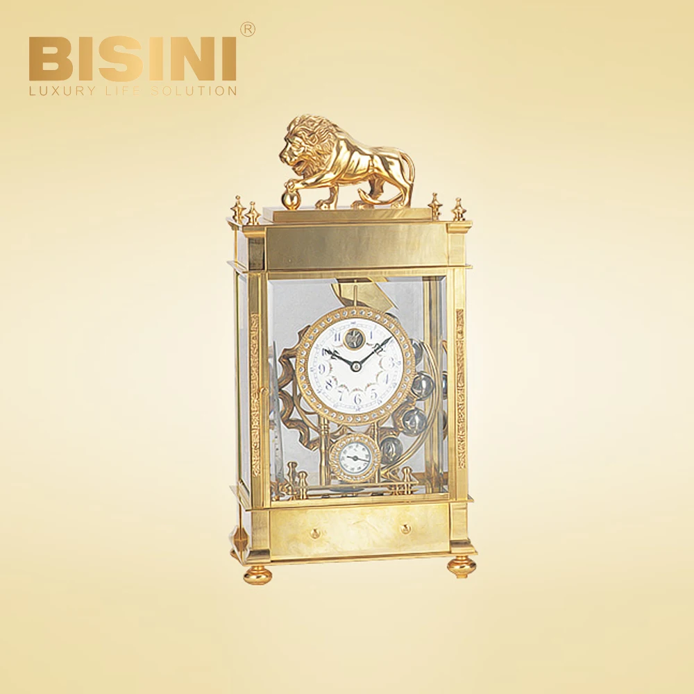 High grade luxury retro Mahogany Shell pressure lion ball clock Mechanical Exquisite Glass cover Desk Clock