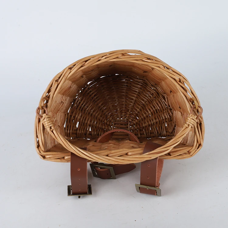 Handmade Vintage Rattan Bike Basket  Natural Wicker Bicycle Basket with PU Belt