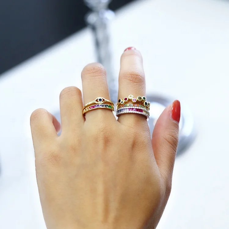 Blue Eye Anillos De Ojos 18k Gold Plated Jewelry Zirconia Rings Jewelry Women 925 Sterling Silver For Girl xupink