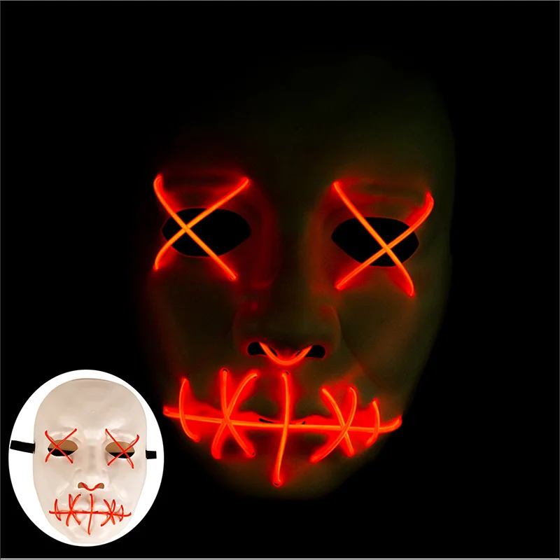 Scary Face Decorations Demon Slayer Lifesize 3 Flashing-Modes Halloween face cover Cool Luminous Glow latex face mask for teens