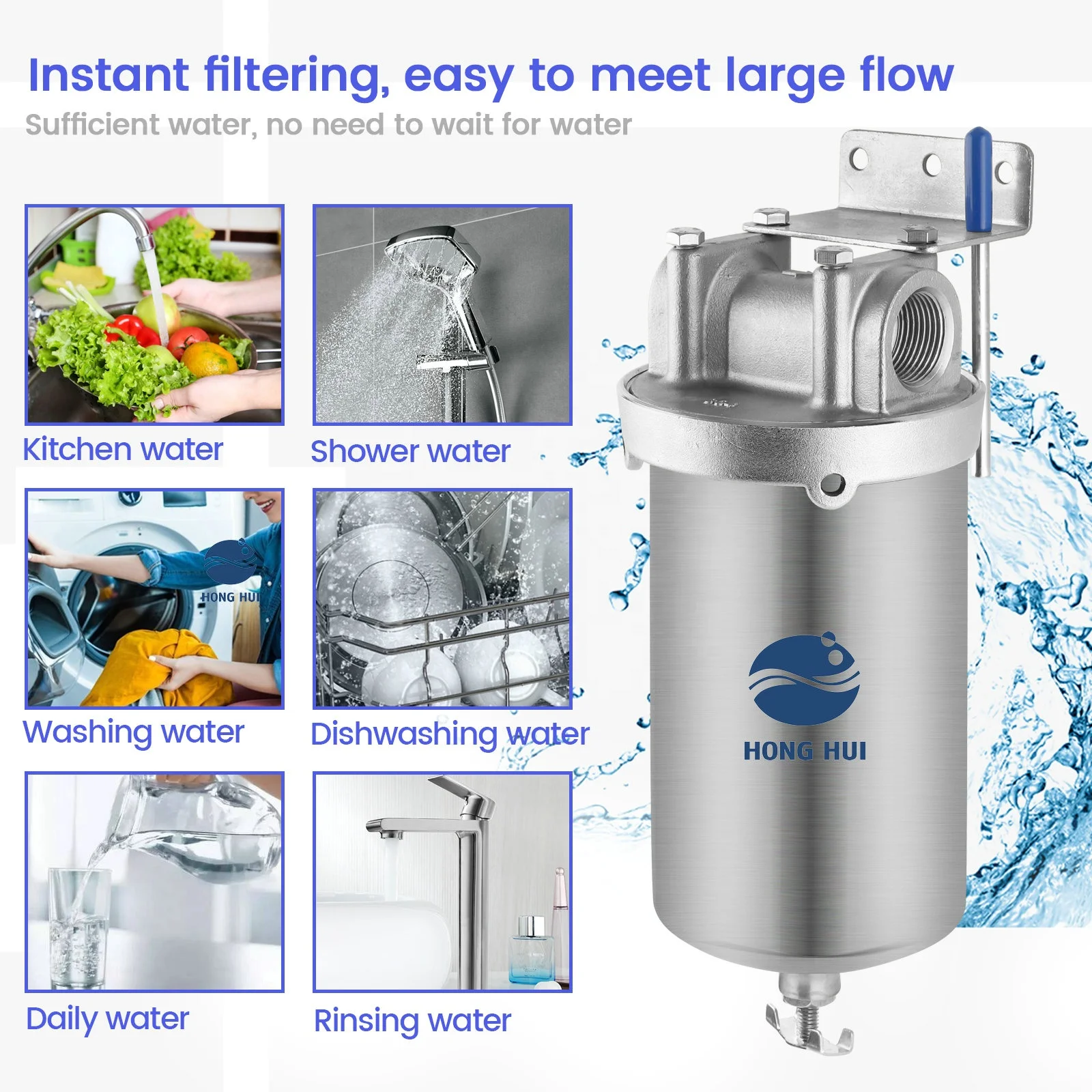 HONG HUI HN-5A NSF 5 Inch Filter Housing Whole House Water Filter Housing Stainless Steel Water Filter Housing