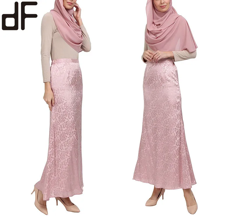 OEM Customized Muslim Baju Kurung Skirts Hidden Size Zippered Islamic Long Skirt Pattern Pink Ladies Mermaid Youth Maxi Skirt