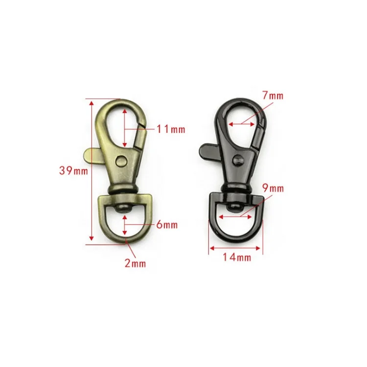 Zinc alloy light gold D tail hook clasp leather goods connection, metal big lobster key dog clasp hardware