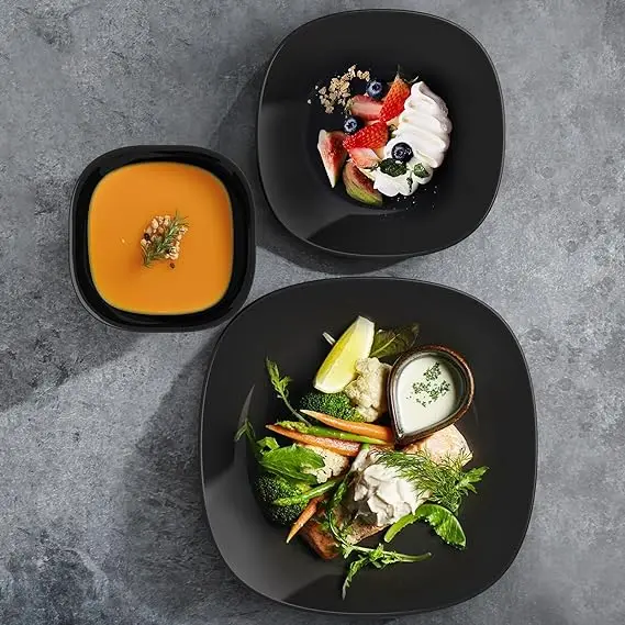 Горячая распродажа стеклянная тарелка индивидуального размера в традиционном стиле черная Опаловая квадратная чаша и плоская