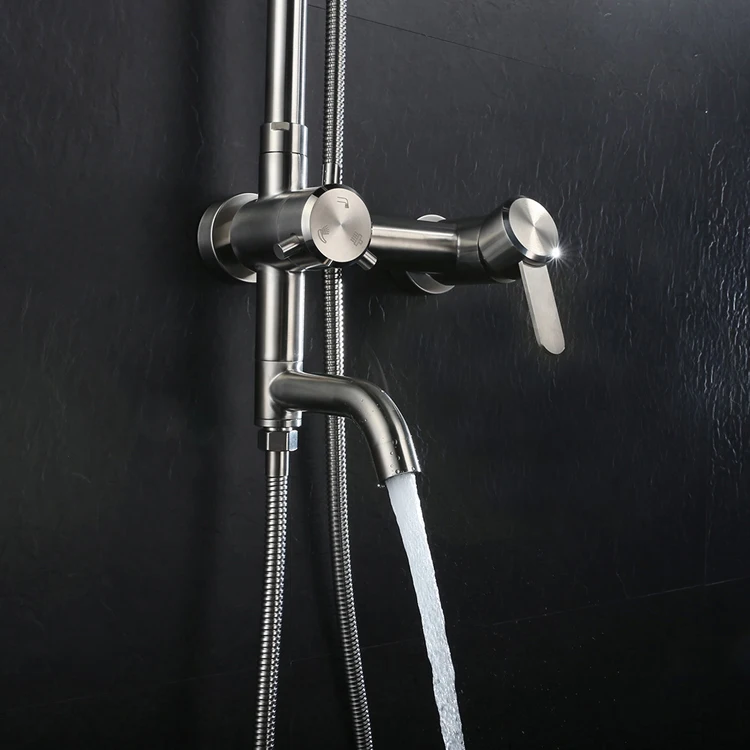 Europe Modern Bathroom Wall Mounted Exposed Chrome SUS Shower Column Water Mixer Tap Set