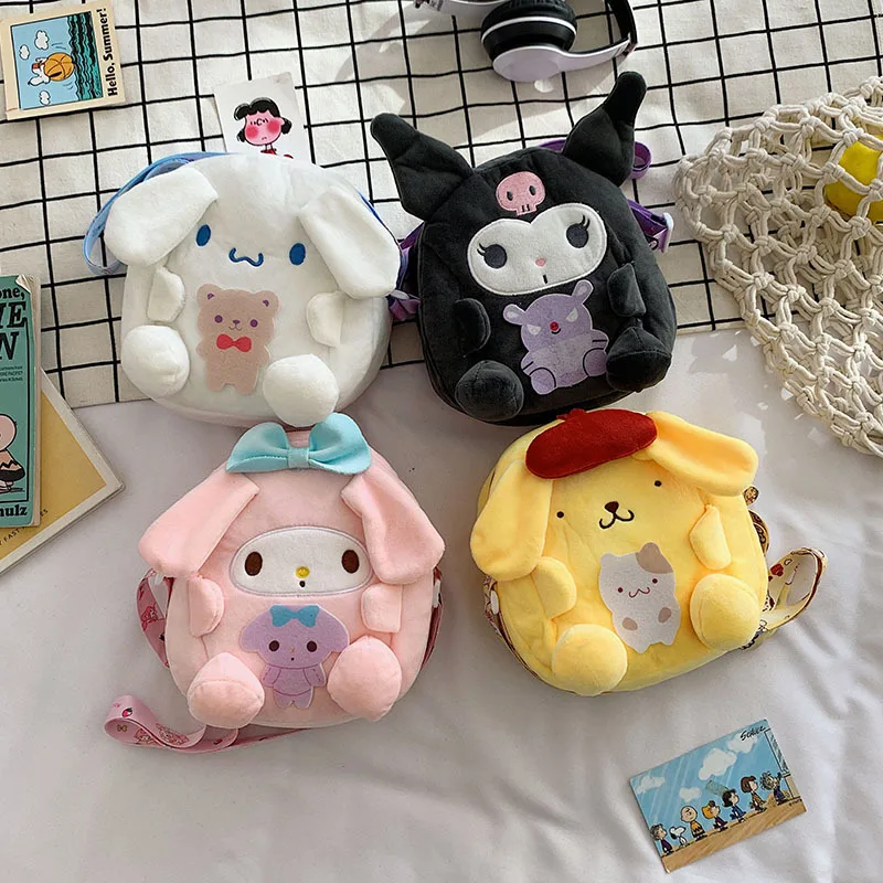 Custom Logo Melody Kuromi My Melody Cinnamon Push Bag Cartoon Children Stuffed Animal Plush Toy For Kids Gifts School Bag