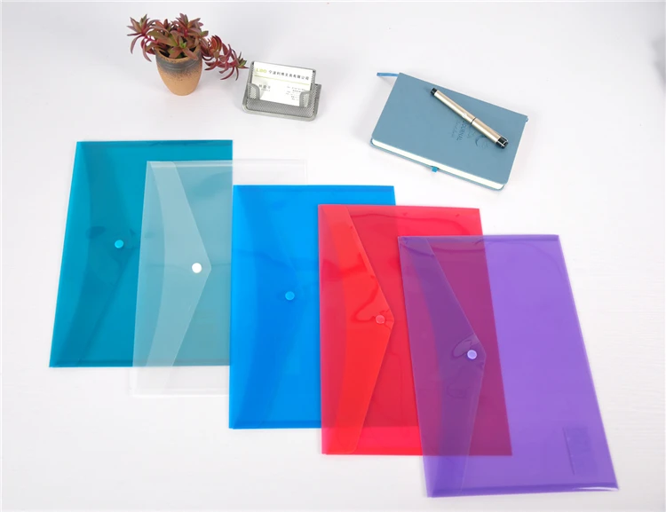 Plastic Envelope Clear Poly Pockets Folder, A4 Letter Size Transparent Docunment Organizer with Snap Button