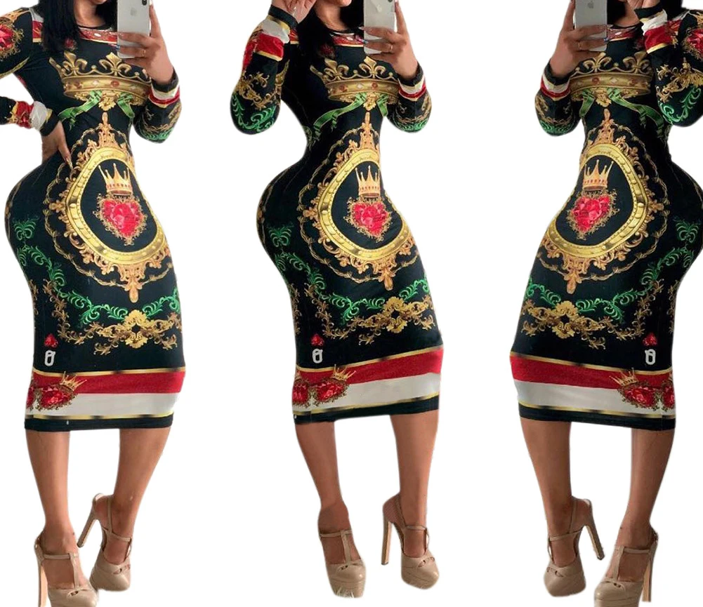 
Fashion Design Polynesian Hawaiian Traditional Tribal Print Large Size Long Sleeve Dress Woman Sexy Dresses New Arrivals 2020 